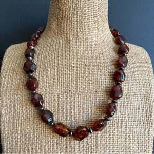 Vintage 925 s silver genuine amber beaded necklace.